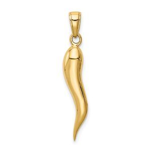 14k Yellow Gold Large Solid Italian Horn Pendant, 5 x 33mm